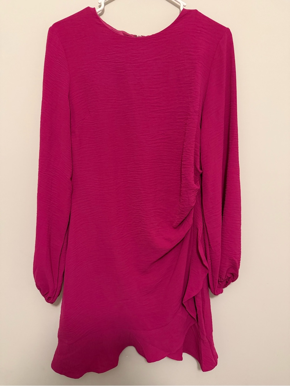 She + Sky Hot Pink Long-Sleeve Ruffle Shift Dress